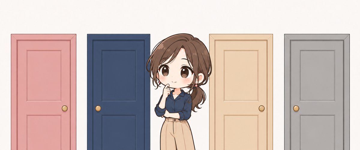 4つの働き方を見比べて考える女性のイラスト